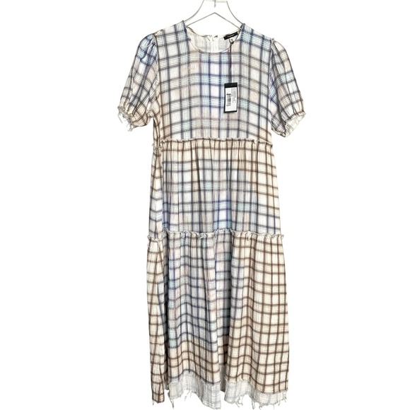 R13 Dresses & Skirts - R13 Plaid Tiered Shredded Relaxed Midi Dress Size S
